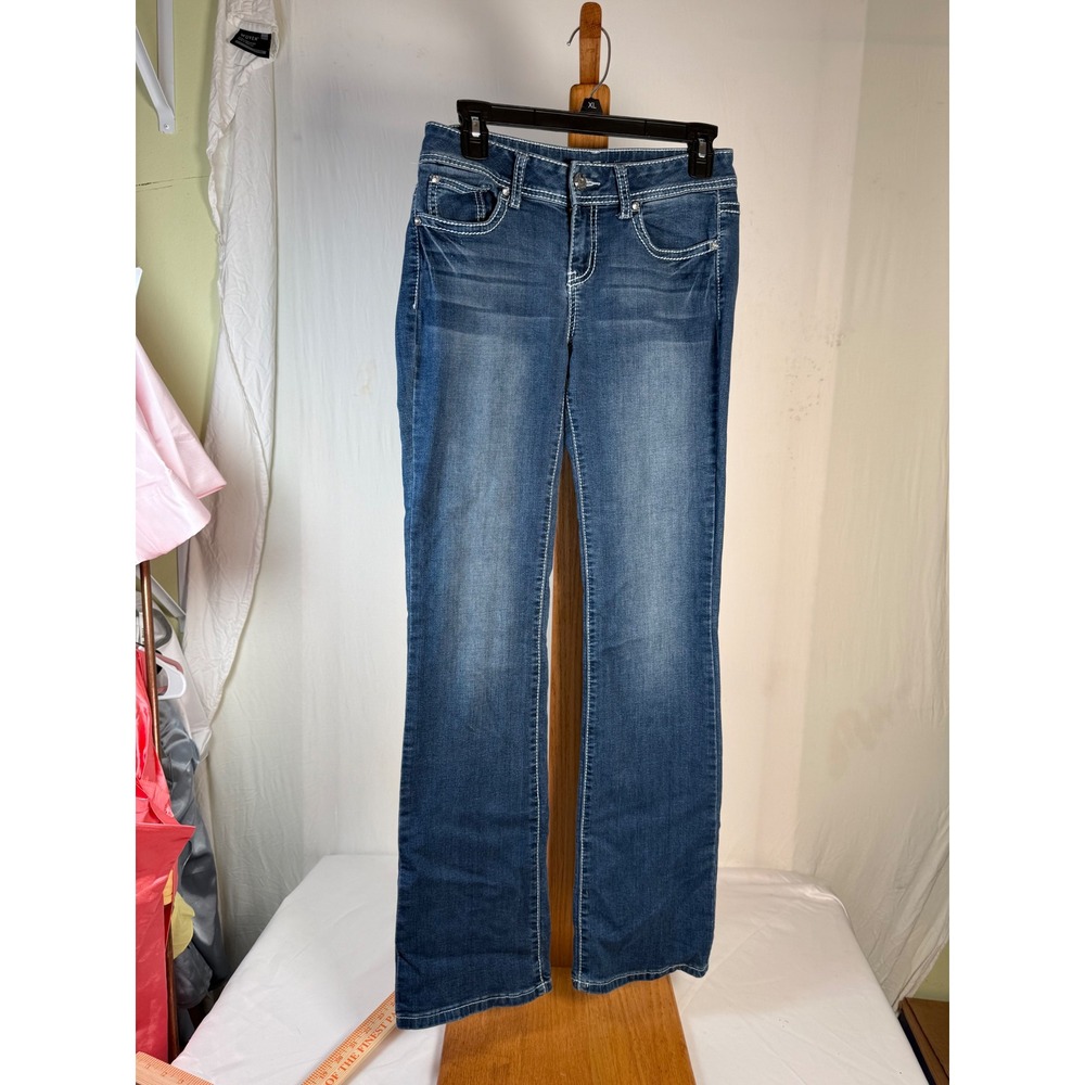 Apt 9 Women Bootcut Jeans Medium Wash Rhinestone Embellished Pockets Size 8